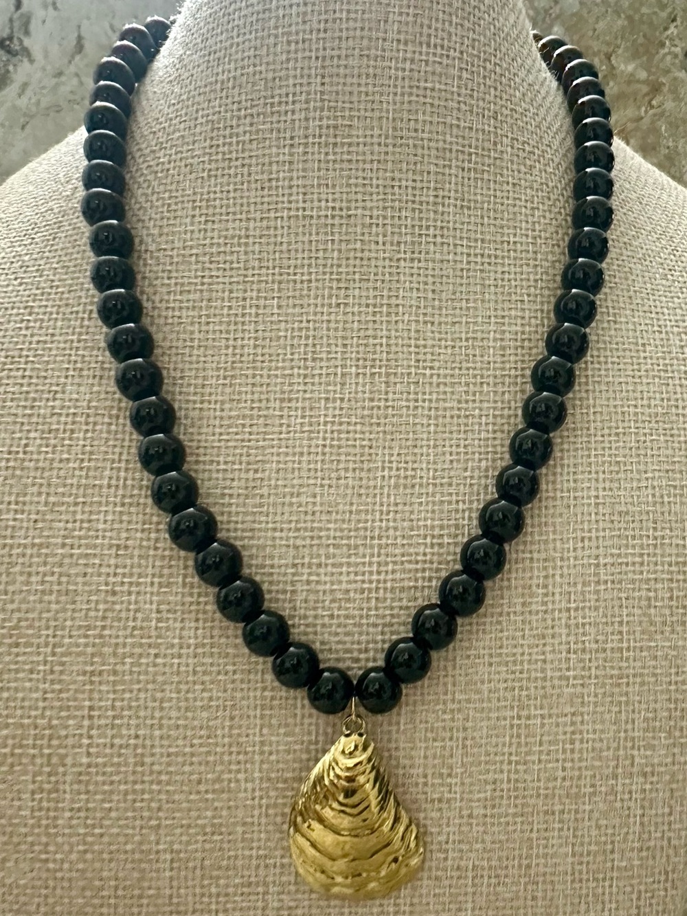 Mayamar Black Agate 18K Gold Plated Shell Pendant Necklace